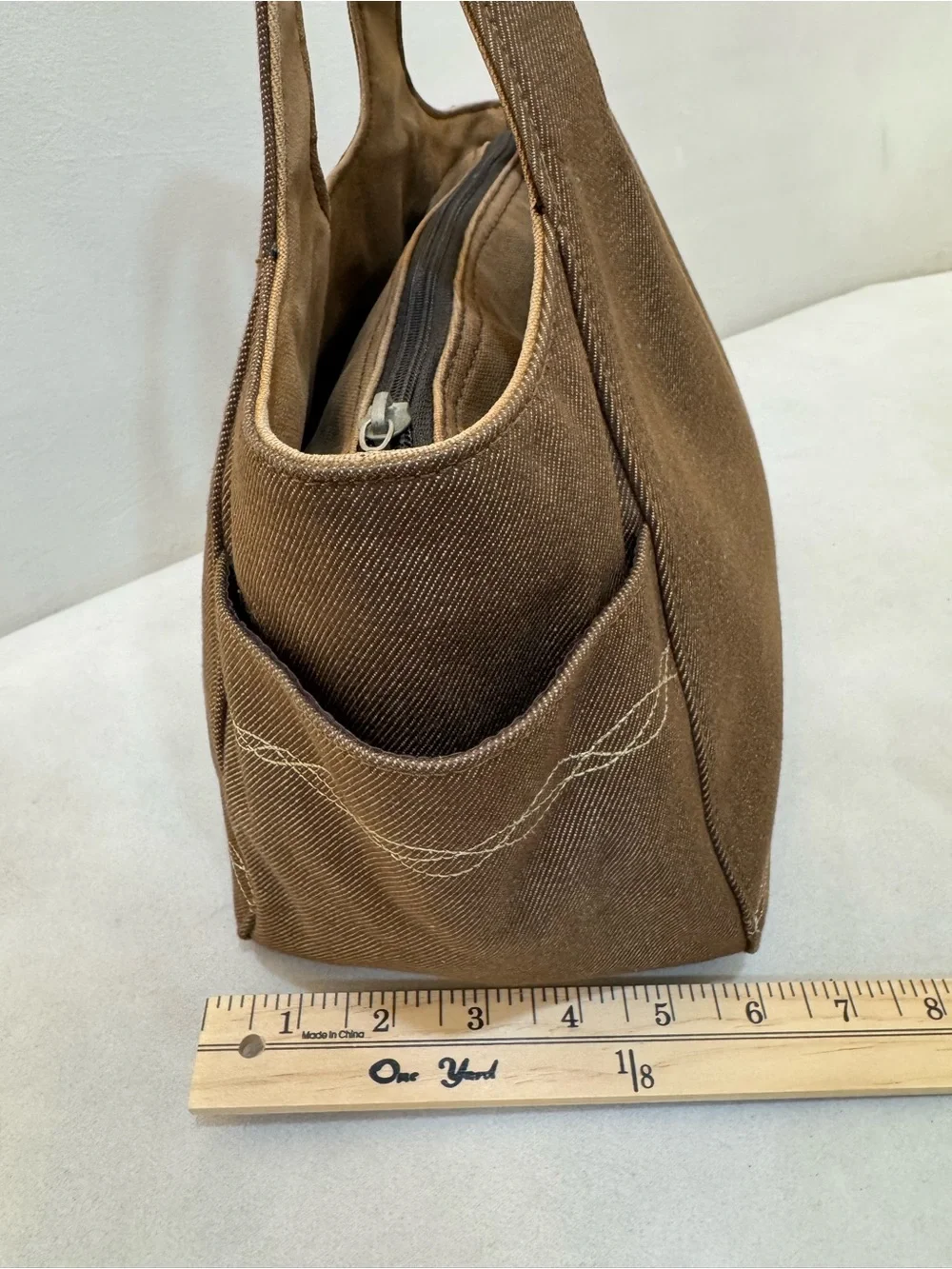 Savoy Denim Hand Bag with Gold Embroidered Logo & Pattern | Vintage Y2K Style